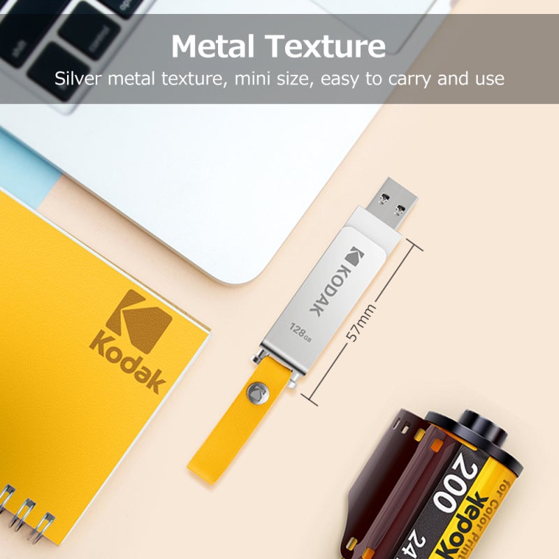 كوداك ذراكرة فلاش USB بحجم صغير 57 ملم سعة 256 جيجابايت ذاكرة محمولة معدنية - USB 3.0 عالي السرعة يصل إلى 120 ميجابايت/ثانية مقاومة للماء قلم تخزين للكمبيوتر والتلفزيون الذكي ونظام الصوت في السيارة - Image 2