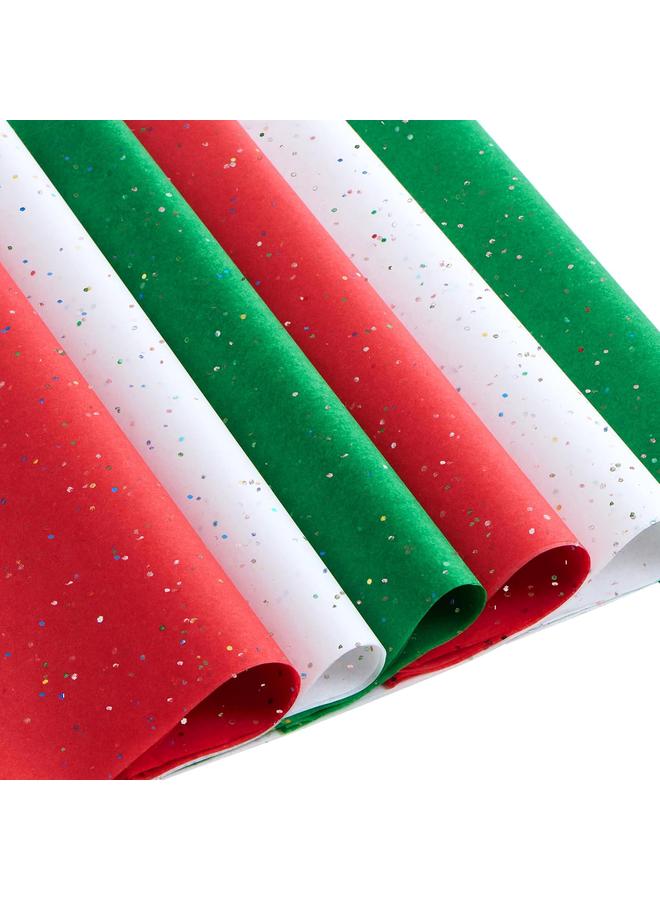 Bluejw JOYIN 72 Sheets Glitter Tissue Paper for Gift Bags, Red Green White Tissue Paper for Gift Wrapping Supplies, 20" x 20" Christmas Wrapping Paper for Gift Wrap DIY Craft Decorations - Image 1