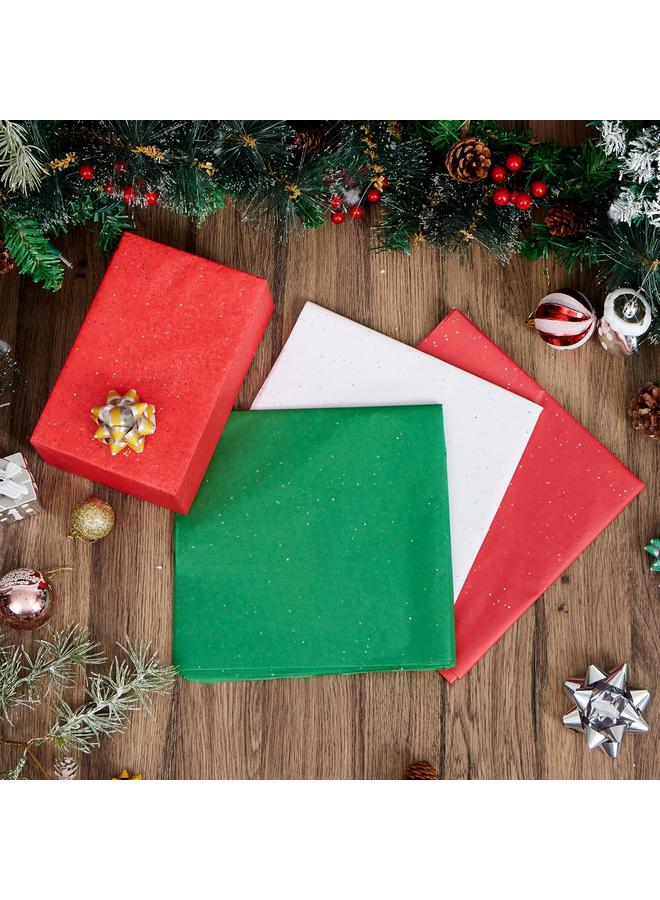 Bluejw JOYIN 72 Sheets Glitter Tissue Paper for Gift Bags, Red Green White Tissue Paper for Gift Wrapping Supplies, 20" x 20" Christmas Wrapping Paper for Gift Wrap DIY Craft Decorations - Image 5