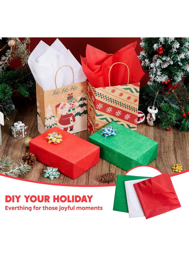 Bluejw JOYIN 72 Sheets Glitter Tissue Paper for Gift Bags, Red Green White Tissue Paper for Gift Wrapping Supplies, 20" x 20" Christmas Wrapping Paper for Gift Wrap DIY Craft Decorations - Image 3