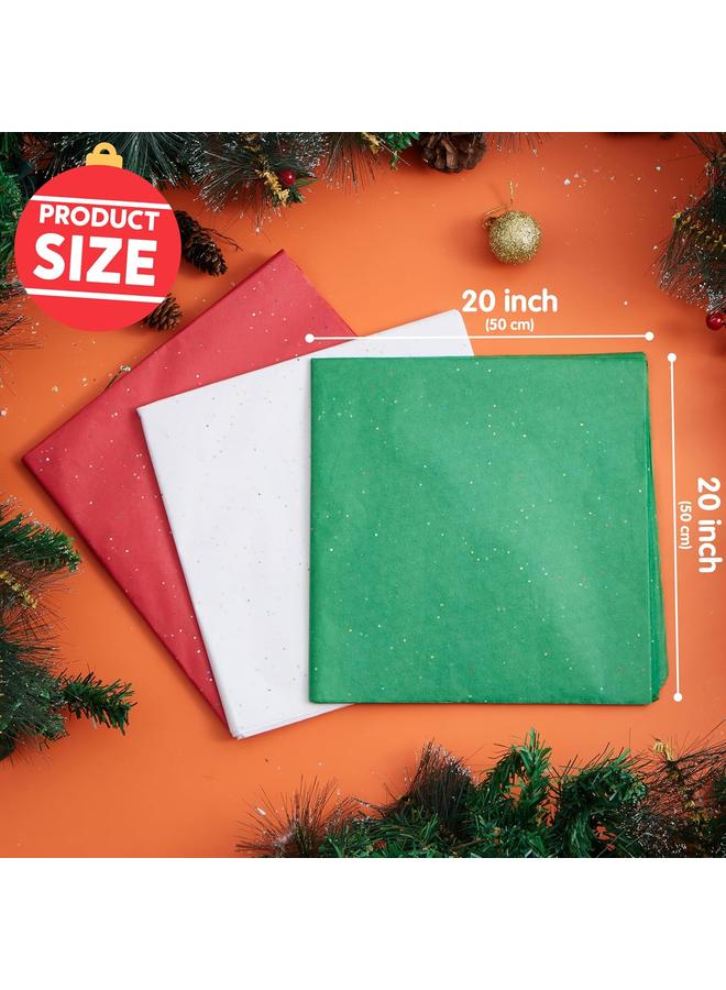 Bluejw JOYIN 72 Sheets Glitter Tissue Paper for Gift Bags, Red Green White Tissue Paper for Gift Wrapping Supplies, 20" x 20" Christmas Wrapping Paper for Gift Wrap DIY Craft Decorations - Image 4