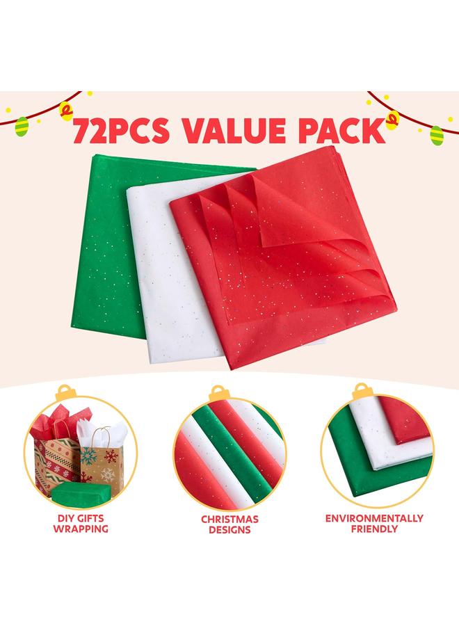Bluejw JOYIN 72 Sheets Glitter Tissue Paper for Gift Bags, Red Green White Tissue Paper for Gift Wrapping Supplies, 20" x 20" Christmas Wrapping Paper for Gift Wrap DIY Craft Decorations - Image 2