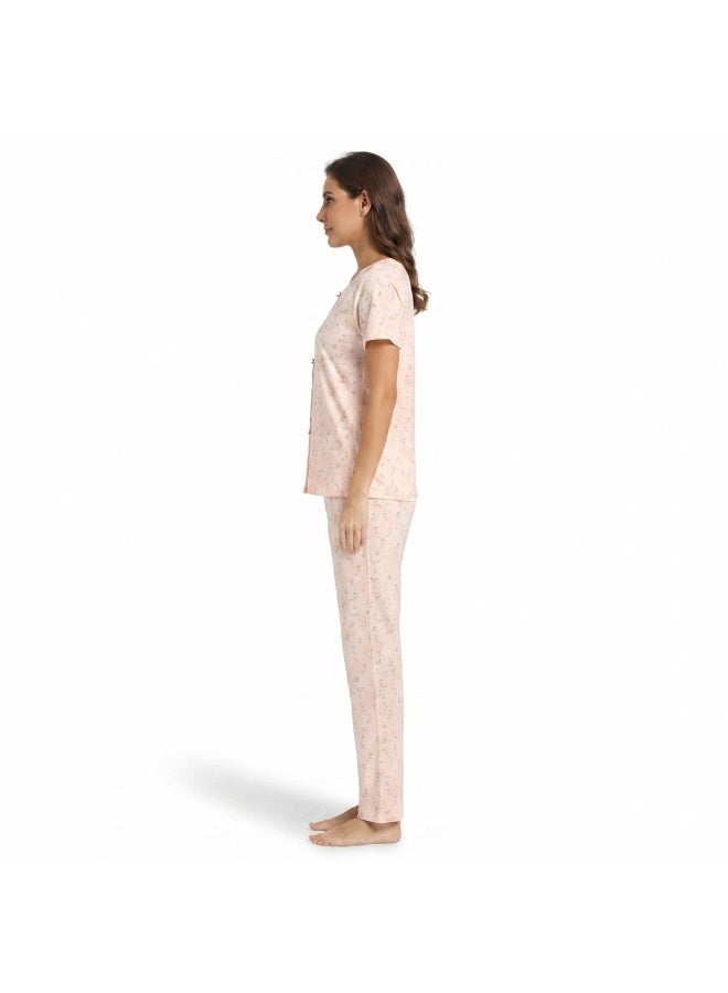 JOANNA 2-Piece Pajama Set Short Sleeve Top and Long Pants Soft Printed Sleepwear for Women - Image 3