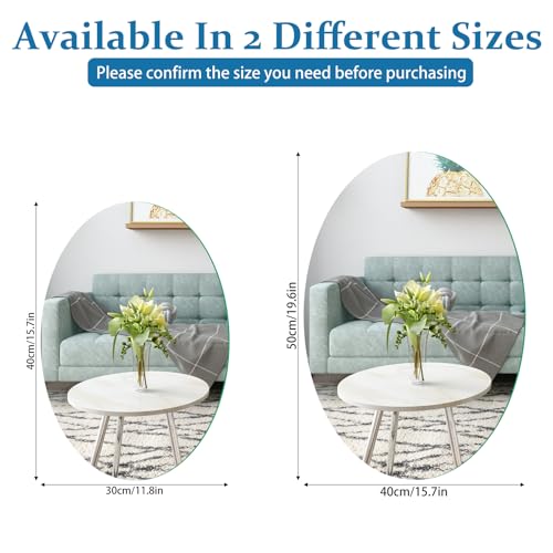 QEEYON Small Oval Mirror for Wall Decor, 16 x 12 Frameless Glass Oval Wall Mounted Bathroom Vanity Mirror for Bedroom, Entryway, Living Room, 2-Sided Adhesive Tapes Include - Image 3