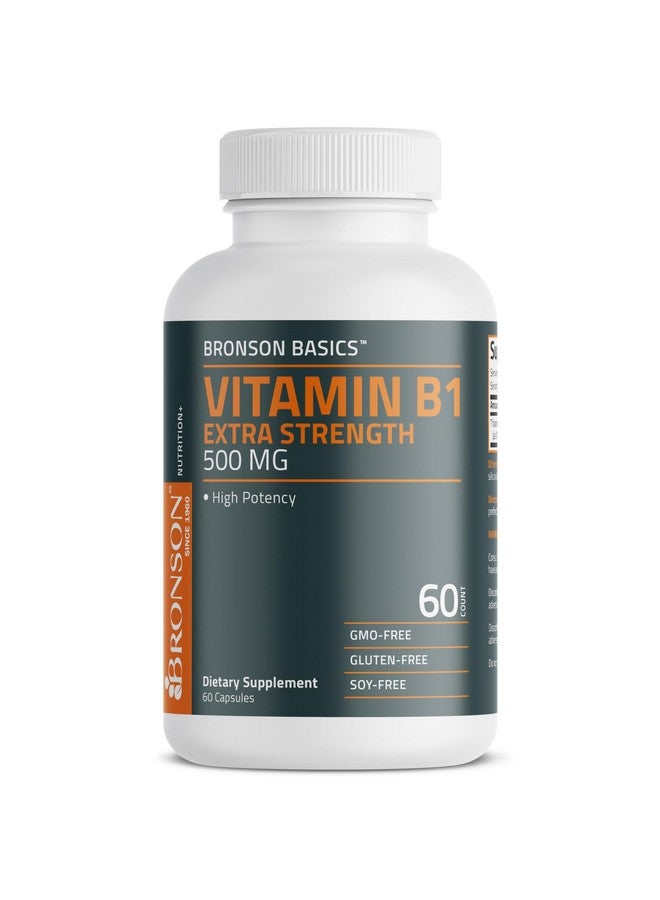 Bronson Vitamin B1 Extra Strength 500 MG High Potency Non-GMO, 60 Capsules - Image 1