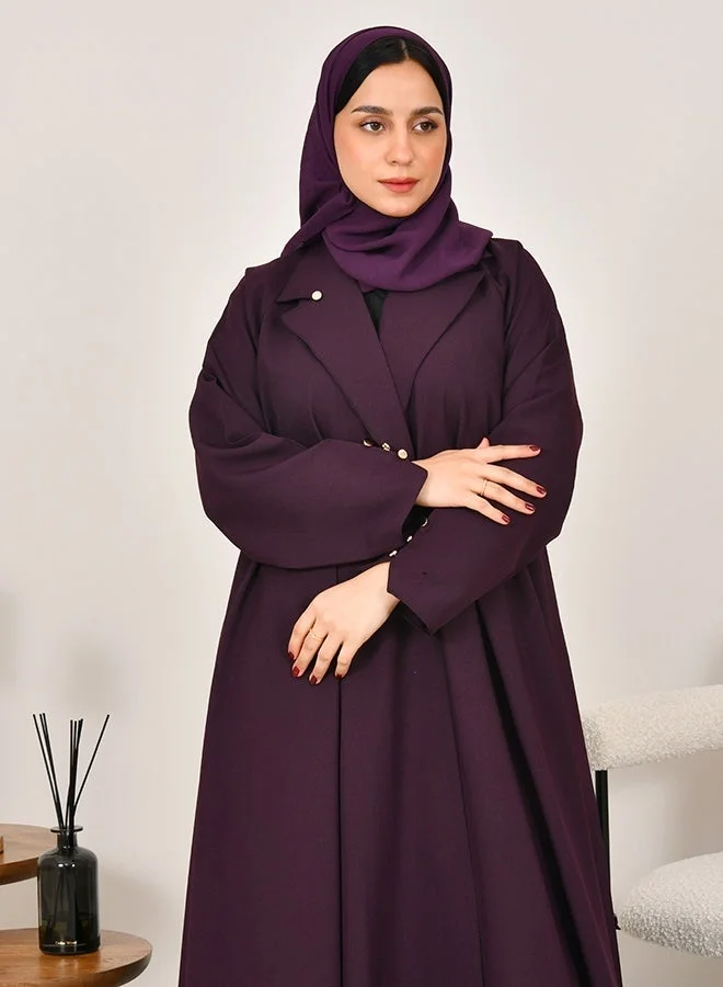 HAWRAA ABAYA Formal flared abaya in purple, embellished with gold buttons
