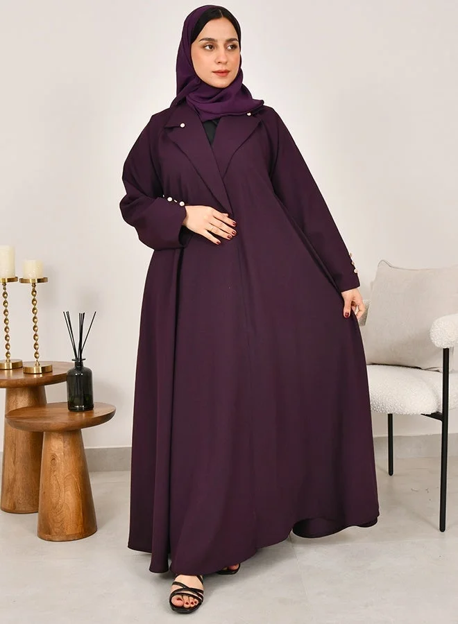 HAWRAA ABAYA Formal flared abaya in purple, embellished with gold buttons