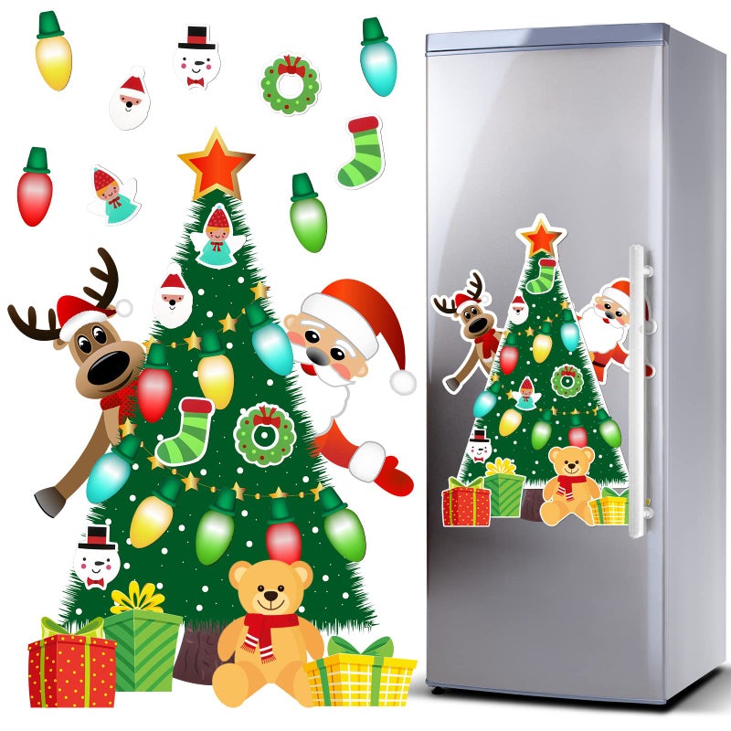 Christmas Refrigerator Magnets Magnetic Christmas Tree Magnets for Refrigerator Stickers Decoration Xmas Stickers for Fridge Santa Reindeer Holiday for Fridge Metal Door Garage