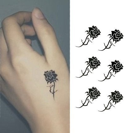Oottati Small Cute Temporary Tattoo Hand Black Roses (Set of 2) - Image 3