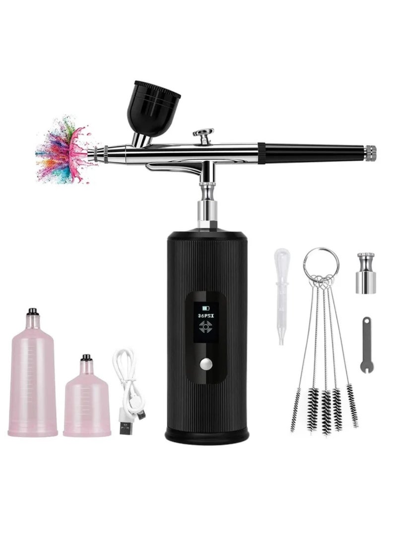 Airbrush Kit with Compressor Portable Cordless Air Brush Gun Set for Painting 36PSI Gravity Feed Dual Action Handheld Mini Rechargeable Air Brushes LED Display for Model Nail Decorating - Image 1