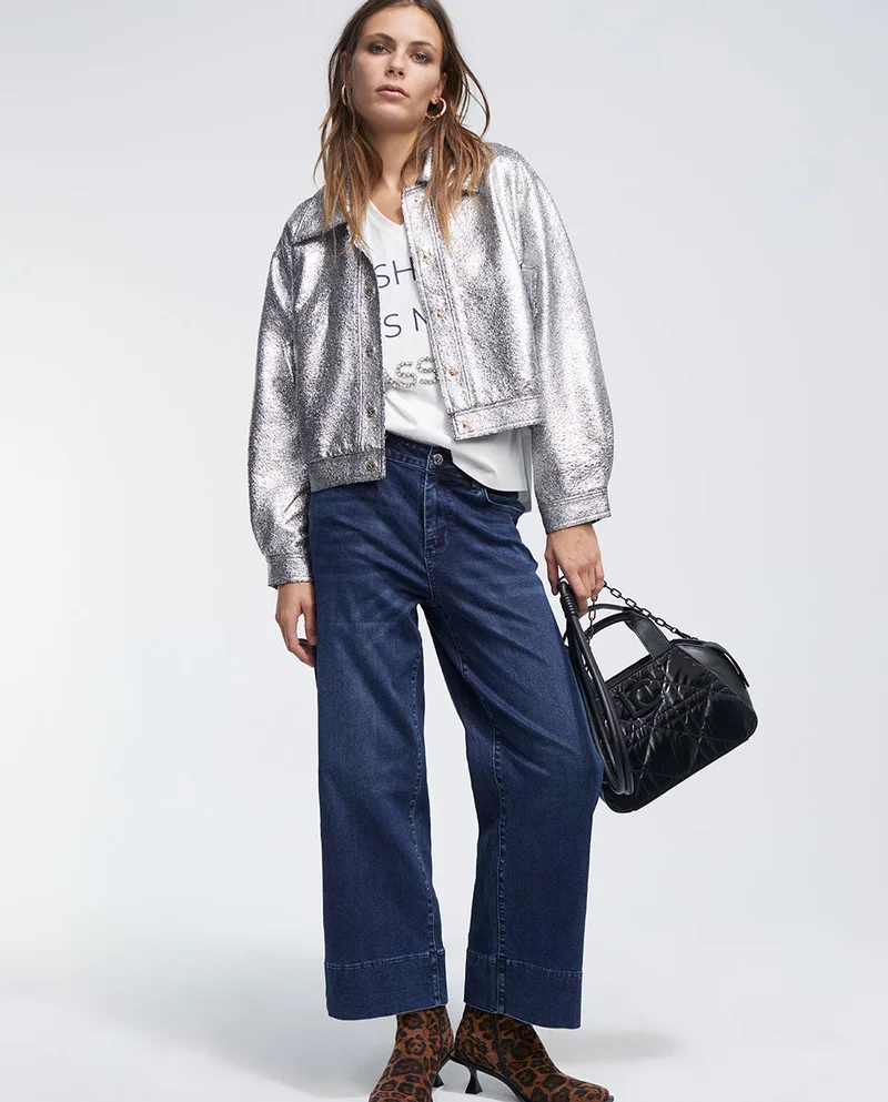 Lola Casademunt Silver crackled bomber jacket