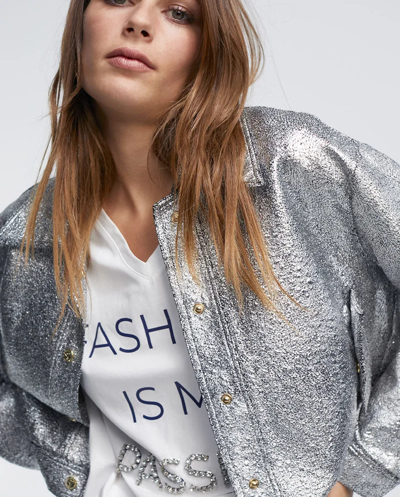 Lola Casademunt Silver crackled bomber jacket