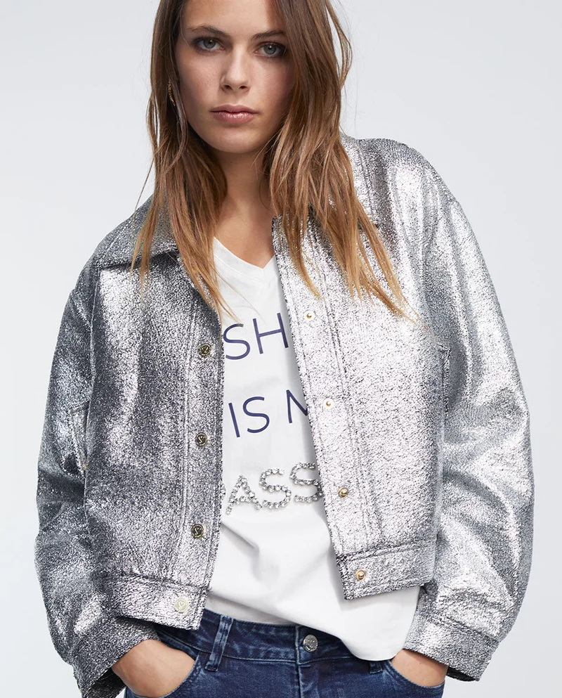 Lola Casademunt Silver crackled bomber jacket