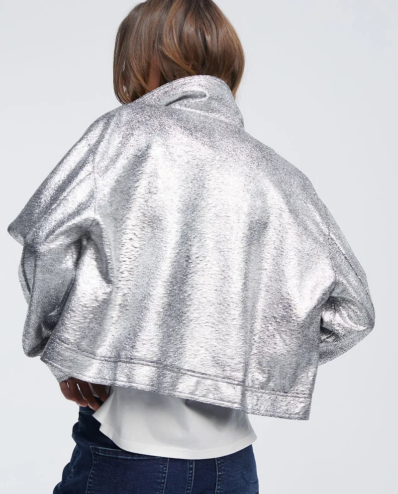 Lola Casademunt Silver crackled bomber jacket