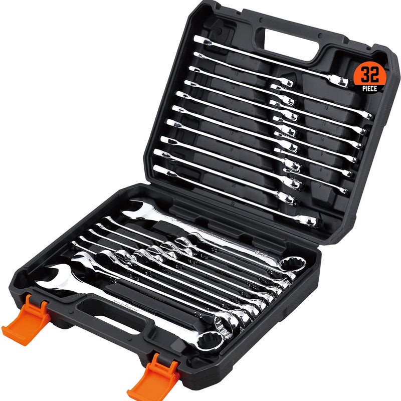 HORUSDY 32-Piece Combination Wrench Set, SAE and Metric, 1/4"-1" & 7mm-22mm, 12 Point, Chrome Vanadium Steel Construction with Case - Image 1