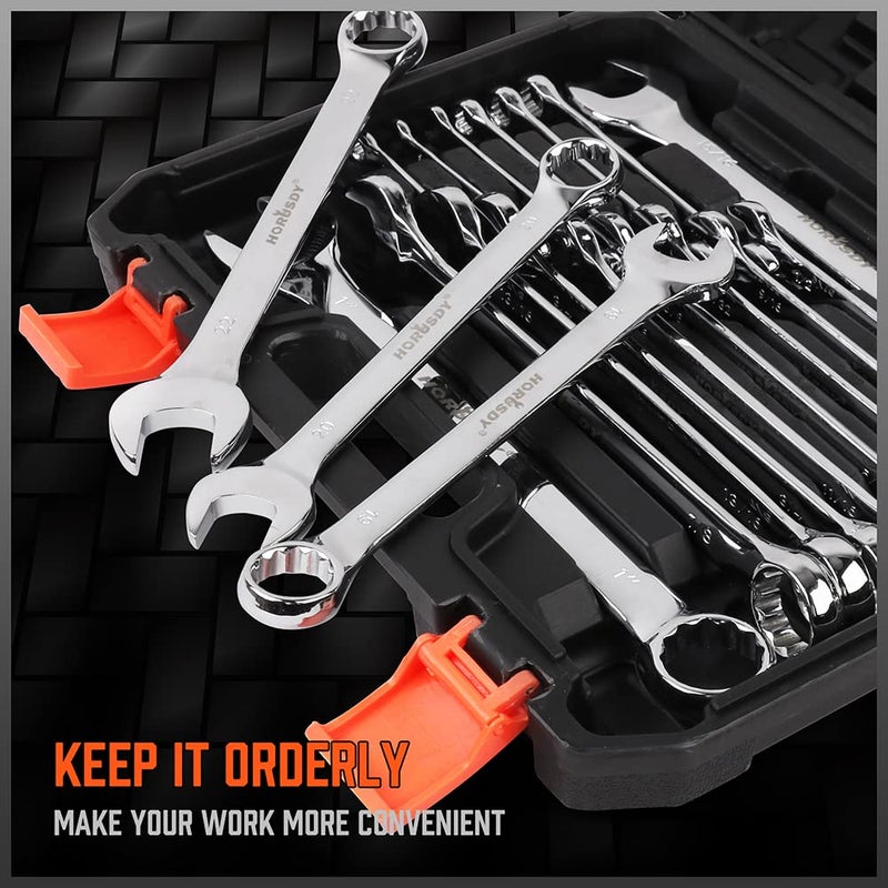 HORUSDY 32-Piece Combination Wrench Set, SAE and Metric, 1/4"-1" & 7mm-22mm, 12 Point, Chrome Vanadium Steel Construction with Case - Image 5