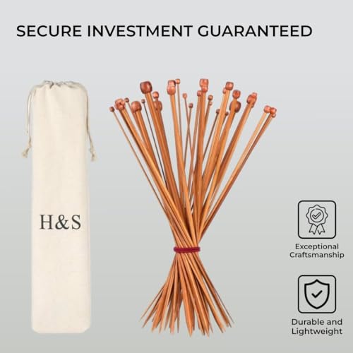 HST H&S 36pcs Bamboo Knitting Needles Set for Beginners and Professionals, Single Pointed with Firm Grip Handles and Storage Pouch - Knitting Accessories - Image 3