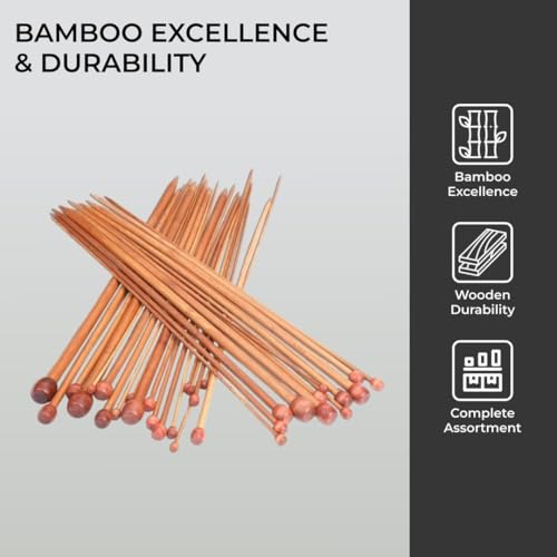 HST H&S 36pcs Bamboo Knitting Needles Set for Beginners and Professionals, Single Pointed with Firm Grip Handles and Storage Pouch - Knitting Accessories - Image 4