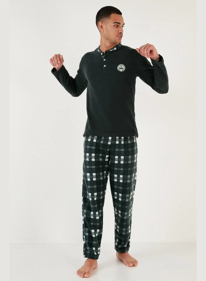 Buratti  Buratti Plaid Regular Fit Buttoned Crew Neck Winter Polar Fleece Pajama Set Men's PAJAMAS SET 60961002 for Men | Best Price UAE