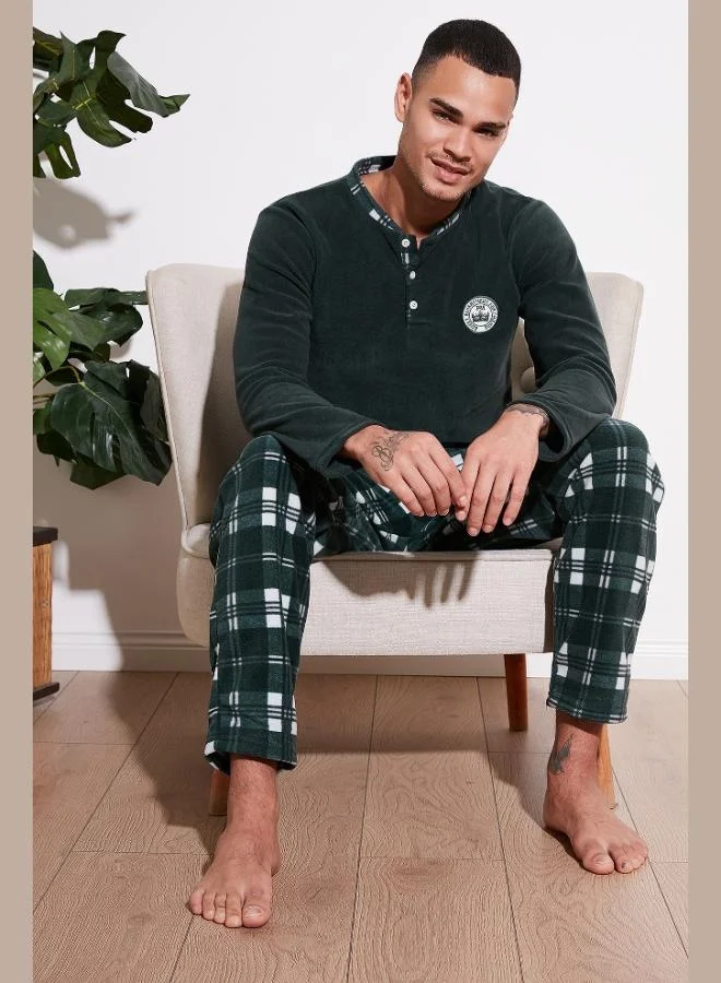 Buratti Plaid Regular Fit Buttoned Crew Neck Winter Polar Fleece Pajama Set Men's PAJAMAS SET 60961002