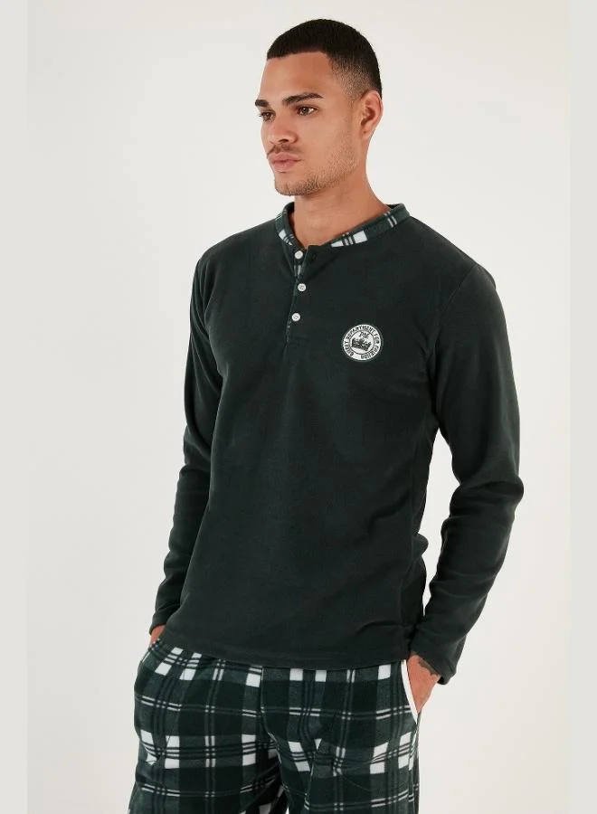 Buratti  Buratti Plaid Regular Fit Buttoned Crew Neck Winter Polar Fleece Pajama Set Men's PAJAMAS SET 60961002 for Men | Best Price UAE