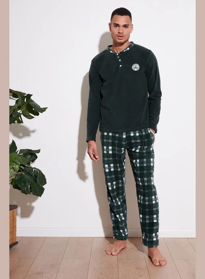 Buratti  Buratti Plaid Regular Fit Buttoned Crew Neck Winter Polar Fleece Pajama Set Men's PAJAMAS SET 60961002 for Men | Best Price UAE