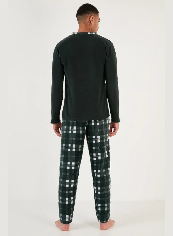 Buratti  Buratti Plaid Regular Fit Buttoned Crew Neck Winter Polar Fleece Pajama Set Men's PAJAMAS SET 60961002 for Men | Best Price UAE