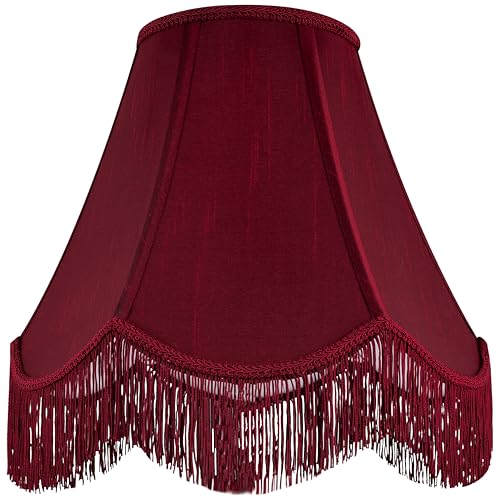 GO&SO Set of 2 Burgundy Silk Scalloped Lamp Shade, Petal Edge Braid with Burgundy Fringe Trim, 6"x13"x10.6"(Spider), Victorian Bell Lamp Shades, Replacement Shades for Table,Floor Lamps, Easy Assembly - Image 5