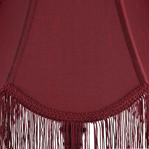 GO&SO Set of 2 Burgundy Silk Scalloped Lamp Shade, Petal Edge Braid with Burgundy Fringe Trim, 6"x13"x10.6"(Spider), Victorian Bell Lamp Shades, Replacement Shades for Table,Floor Lamps, Easy Assembly - Image 3