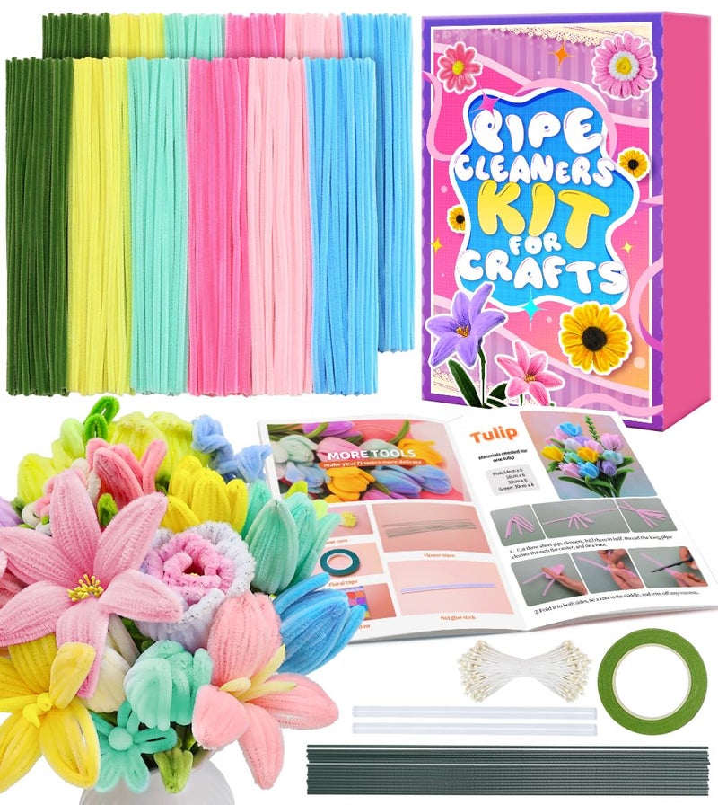 Eppingwin 360 PCS Pipe Cleaners for Flowers, Macaroon Chenille Stems for Crafts, Pipe Cleaners Bulk with Instruction for Tulip, Rose, Lily, Sunflower - Image 1