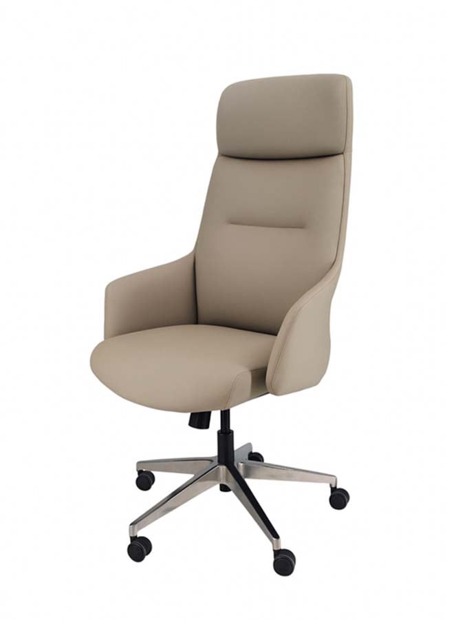 NEO FRONT FURNITURE High Back Office Chair – Premium Beige PU Leather Executive CEO Chair with Height Adjustment, 360° Swivel, Wheels & Thick Cushion for Manager & Reception Use (113 x 70 x 76 cm) A2306-N7-06