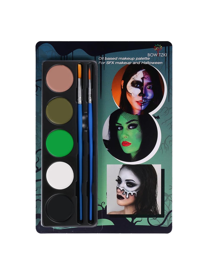Bowitzki Bowitzki Halloween Makeup Palette 5 Colors Face Body Paint Oil Based with Brush for Zombie Skeleton Clown Witch Football Baseball Sports SFX Costume Cosplay Dress Up (Green) 