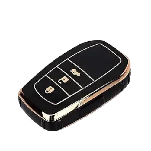 JVCV® Gold Border TPU Key Cover Compatible with Toyota Innova Crysta Fortuner Legender Hycross Hilux Land Cruiser 3 Button Smart Key (Black) - Image 1