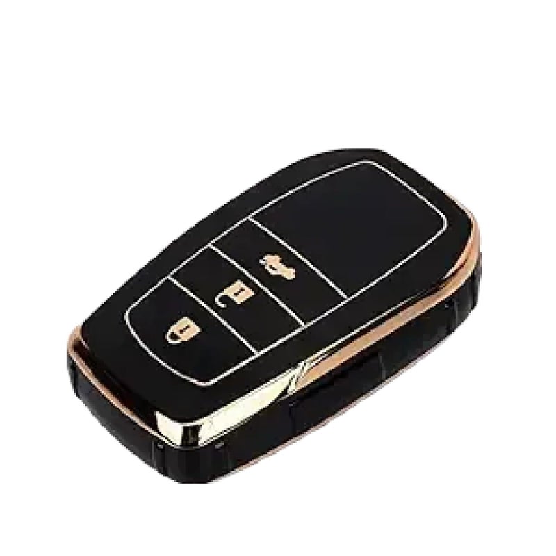 JVCV® Gold Border TPU Key Cover Compatible with Toyota Innova Crysta Fortuner Legender Hycross Hilux Land Cruiser 3 Button Smart Key (Black) - Image 5