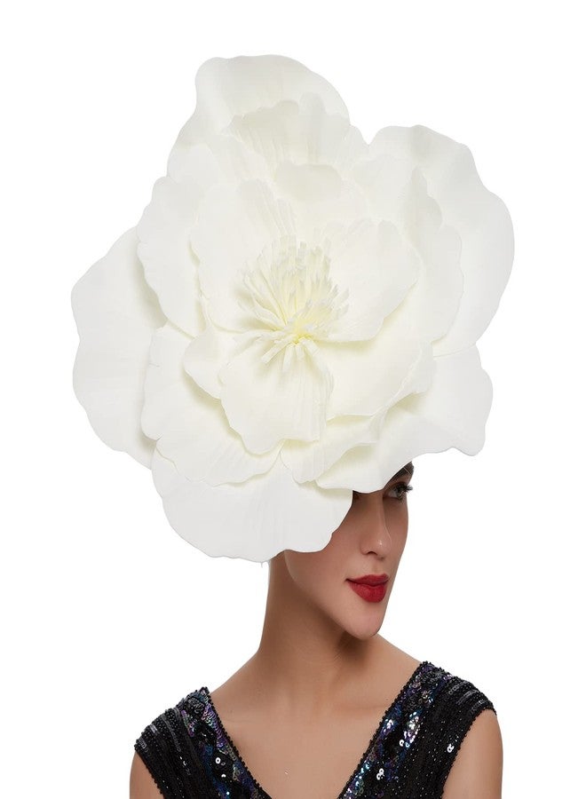 LDFWAY Large Flower Fascinators for Girls Women Tea Party Cocktail Headwear Derby Hats with Headband and Clip for Wedding Beige - Image 1