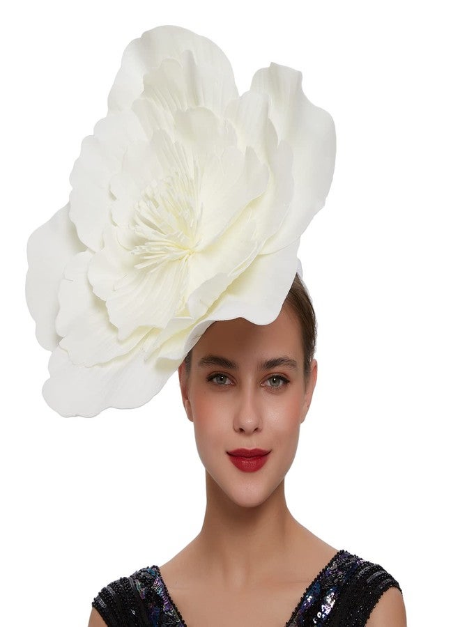 LDFWAY Large Flower Fascinators for Girls Women Tea Party Cocktail Headwear Derby Hats with Headband and Clip for Wedding Beige - Image 4