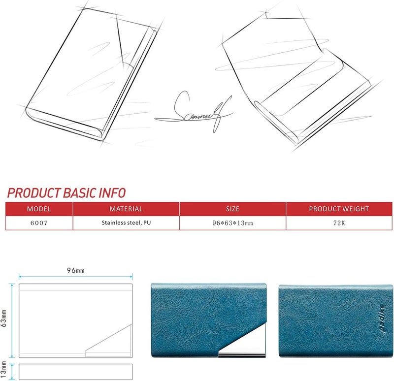 Padike Business Card Holder, PU Leather & Stainless Steel Multi Card Case for Men & Women, Name Card Holder, Credit Card Wallet, ID Case/Holder with Magnetic Closure (Z-Seagreen) - Image 3