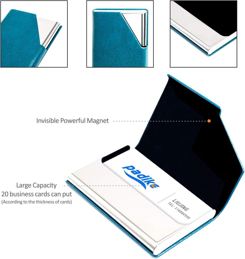 Padike Business Card Holder, PU Leather & Stainless Steel Multi Card Case for Men & Women, Name Card Holder, Credit Card Wallet, ID Case/Holder with Magnetic Closure (Z-Seagreen) - Image 4