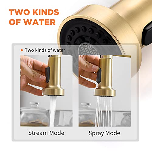OWOFAN Kitchen Faucets with Pull Down Sprayer 304 Stainless Steel Industrial Single Handle One Hole Faucet for Farmhouse Camper Laundry Utility Rv Wet Bar Sinks Gold 9009K - Image 3