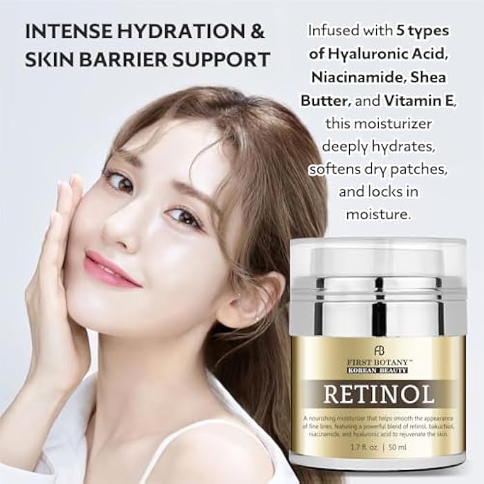 First Botany Korean Retinol Moisturizer Face Cream - Hydrating Anti-Aging Facial & Neck Cream with Bakuchiol, Niacinamide & Hyaluronic Acid - Made in Korea, Cruelty-Free 1.7 Fl Oz - Image 4
