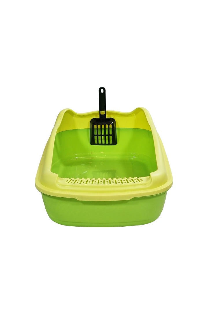 NNC PETS Anti-splash cat litter box with Enclosed design, Easy to clean, Durable plastic material and Removable, 38 cm Cat Litter Pan with Scoop, Portable, High fence, and ideal for small cats (Green) - Image 1