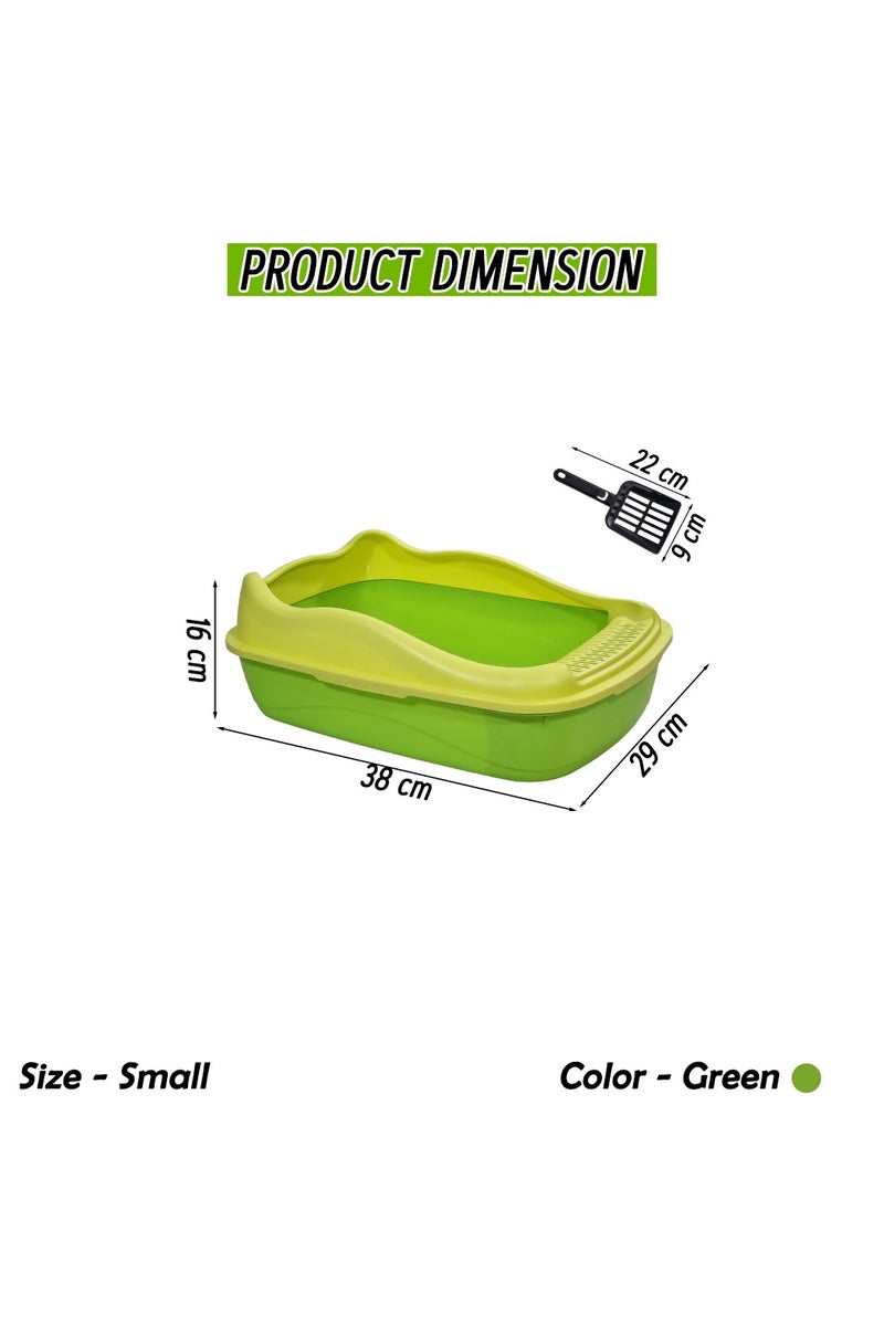 NNC PETS Anti-splash cat litter box with Enclosed design, Easy to clean, Durable plastic material and Removable, 38 cm Cat Litter Pan with Scoop, Portable, High fence, and ideal for small cats (Green) - Image 2