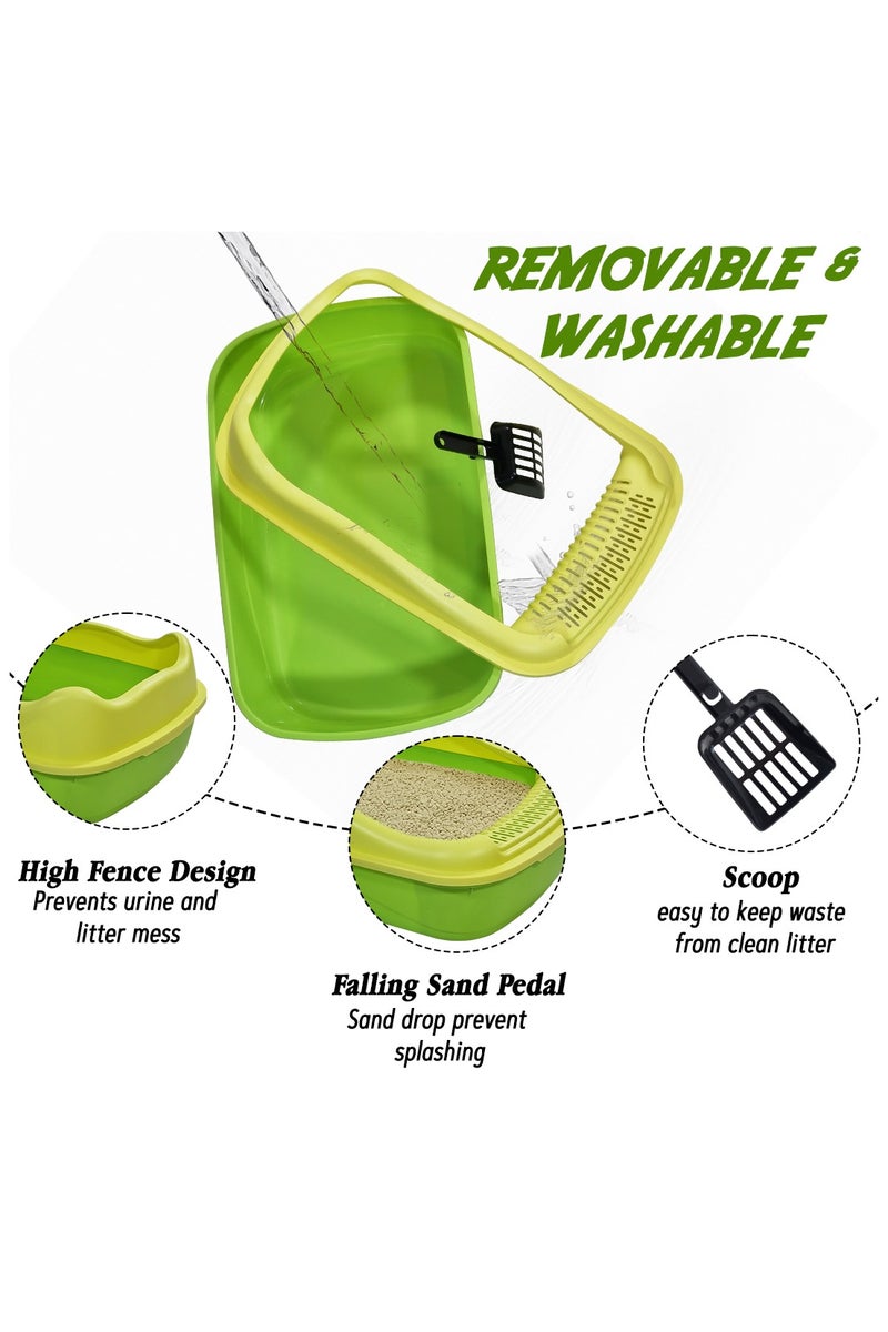 NNC PETS Anti-splash cat litter box with Enclosed design, Easy to clean, Durable plastic material and Removable, 38 cm Cat Litter Pan with Scoop, Portable, High fence, and ideal for small cats (Green) - Image 3