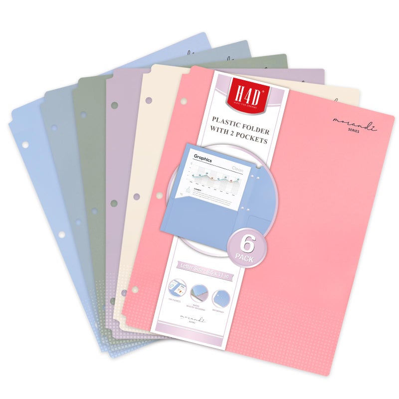 H4D 6 Pack Pocket Folders, 6 Colors - Image 1