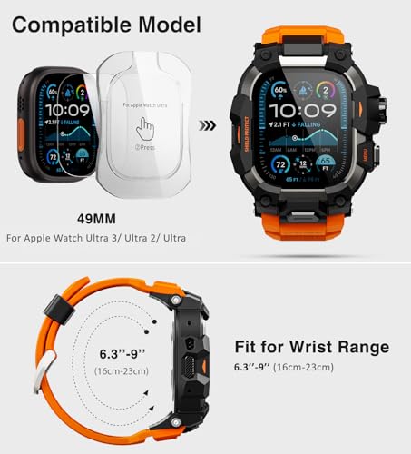 ULTIMAL Rugged Case with Band for Apple Watch 49mm,Compatible with Apple Watch Ultra 3/2/1, Military Grade Shockproof Bumper Cover for iWatch Tactical Band Men (49mm,Orange) - Image 2