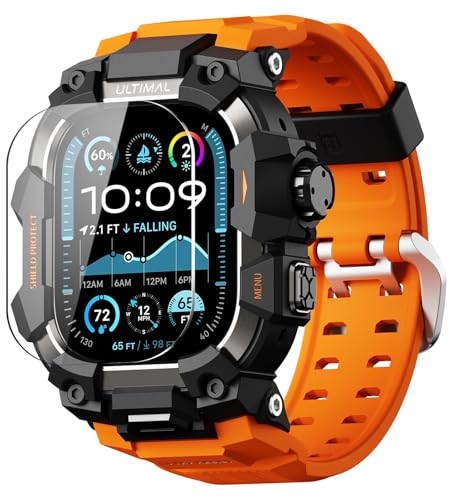 ULTIMAL Rugged Case with Band for Apple Watch 49mm,Compatible with Apple Watch Ultra 3/2/1, Military Grade Shockproof Bumper Cover for iWatch Tactical Band Men (49mm,Orange) - Image 1
