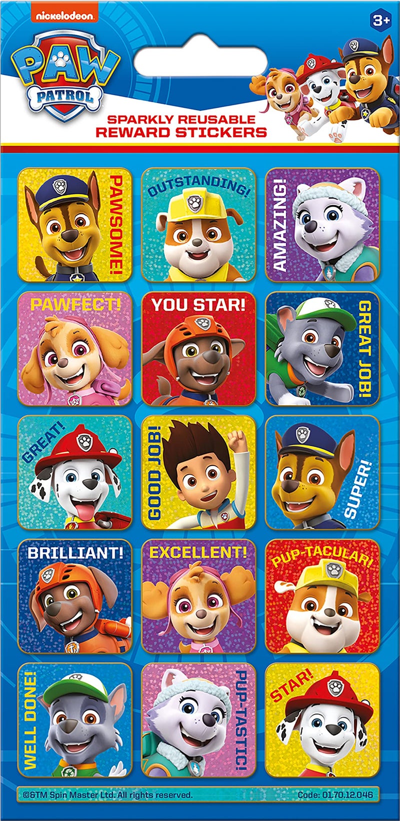 Paper Projects 017012046 Paw Patrol Sparkly Reusable Reward Stickers Blue 195cm x 95cm - Image 2