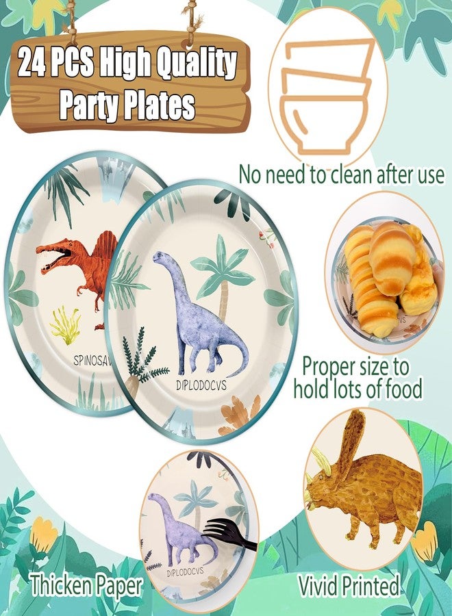 Oitnlaughter 60 PCS Dinosaur Theme Birthday Party Paper Plates Dinosaur Birthday Decorations 7 Inch Dino Design Paper Dessert Plates Colorful Watercolor Dino Plate for Kids Summer Party Baby Shower Supplies - Image 3