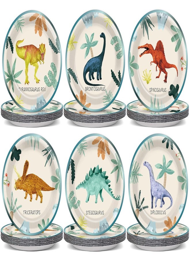 Oitnlaughter 60 PCS Dinosaur Theme Birthday Party Paper Plates Dinosaur Birthday Decorations 7 Inch Dino Design Paper Dessert Plates Colorful Watercolor Dino Plate for Kids Summer Party Baby Shower Supplies - Image 1