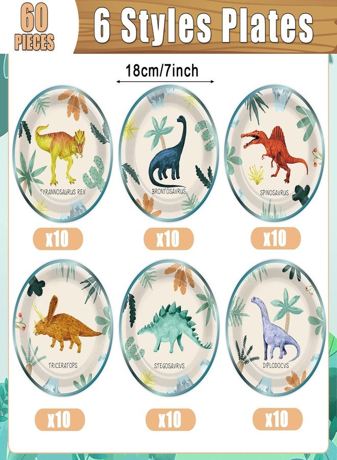 Oitnlaughter 60 PCS Dinosaur Theme Birthday Party Paper Plates Dinosaur Birthday Decorations 7 Inch Dino Design Paper Dessert Plates Colorful Watercolor Dino Plate for Kids Summer Party Baby Shower Supplies - Image 2